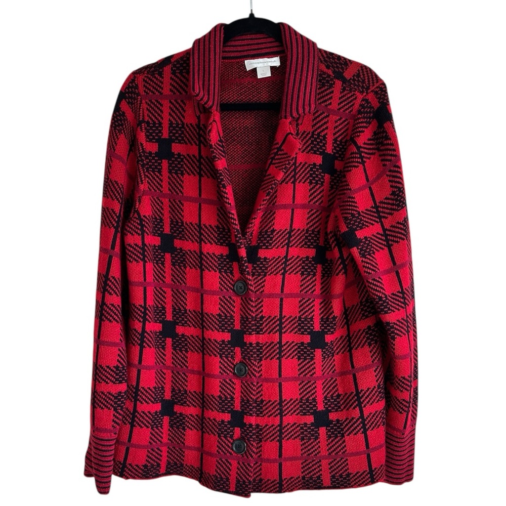 Christopher & Banks Red/Black Plaid Blazer Sweater, sz L Holiday